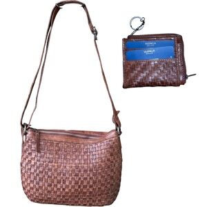 Vilenca Holland Woven Leather Crossbody Bag & Tara Card Case Wallet In Cognac